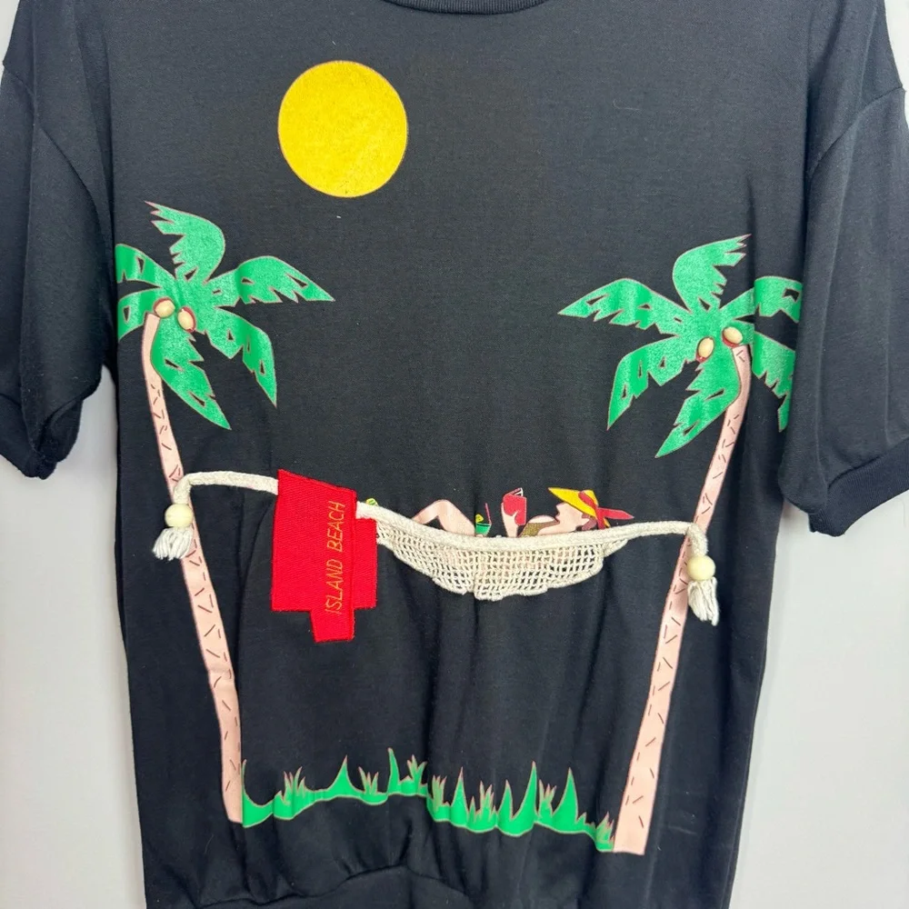 DUET | Vintage Black Tropical Hammock Island Beach Tee Women’s Size Small - Picture 5 of 9